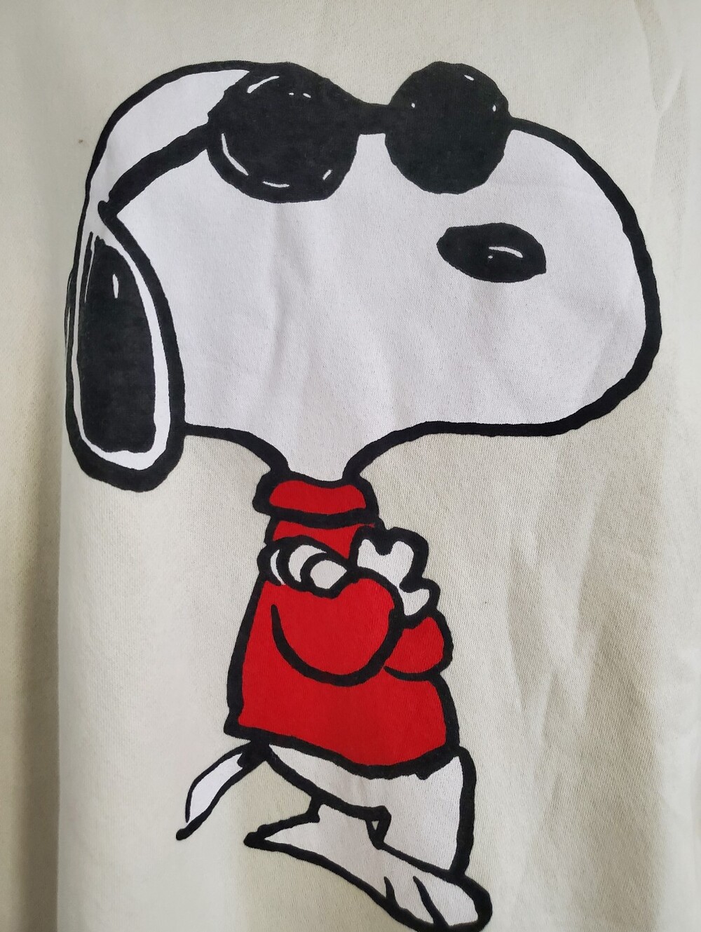 Peanuts Snoopy & Woodstock in sunglasses embroidered cream sweatshirt size XXL - Picture 6 of 11